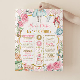 Póster Pink Alice in Wonderland Birthday Stats Milestone
