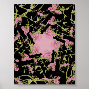 Póster Pink and black Achillea fractal art