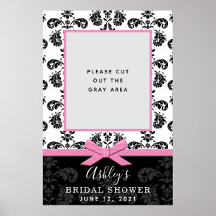 Póster Pink and Black Damask Bridal Shower Photo Frame