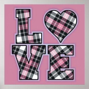 Póster Pink And Black Plaid Stacked LOVE Letters
