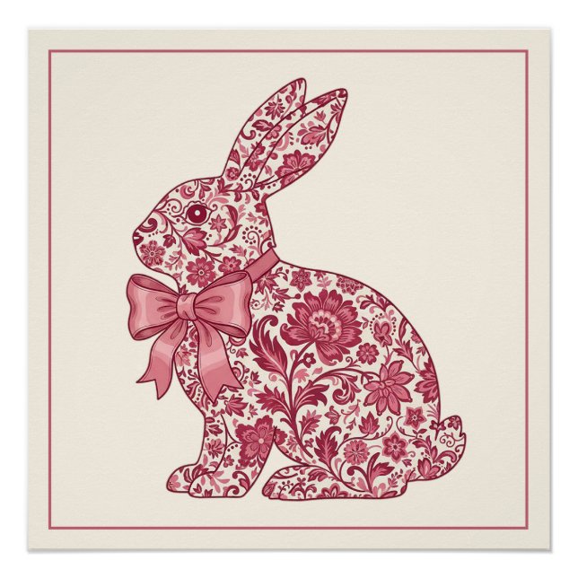 Póster Pink and Cream Chinoiserie Easter Rabbit (Anverso)