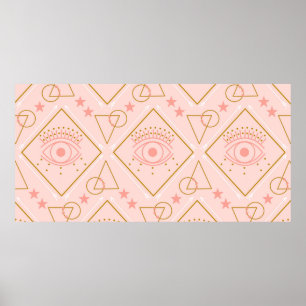 Póster Pink and gold eyes and geometric elements in a sea