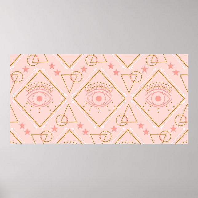 Póster Pink and gold eyes and geometric elements in a sea (Frente)
