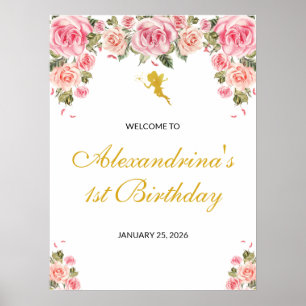 Póster Pink and Gold Fairy Theme Birthday Poster