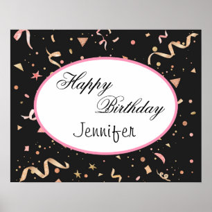 Póster Pink and Gold Glitter Confetti on Black Background
