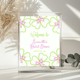 Póster Pink and Green Shamrock Bridal Shower Welcome Sign