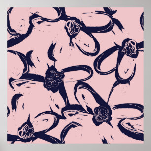 Póster Pink and Navy Floral brush strokes seamless patter
