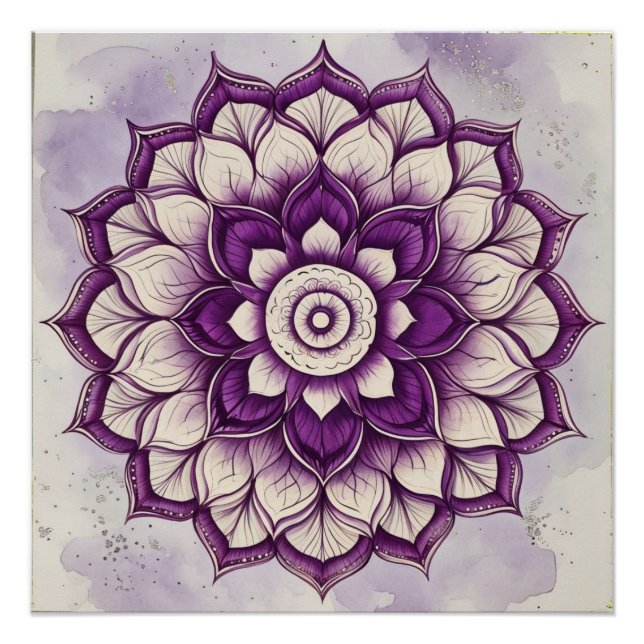 Póster Pink and Purple watercolor floral Mandala Design (Anverso)