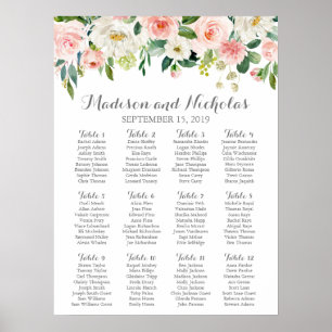 Póster Pink and White Flower Wedding Seating Chart
