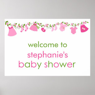 Póster Pink Baby Clothesline Baby Shower Poster