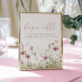 Póster Pink Baby In Bloom Floral Wildflower Diaper Raffle