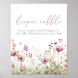 Póster Pink Baby In Bloom Floral Wildflower Diaper Raffle