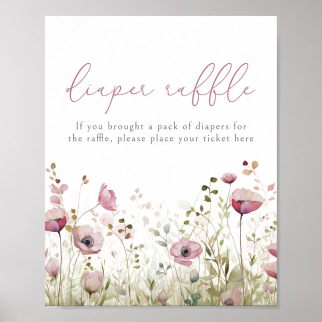 Póster Pink Baby In Bloom Floral Wildflower Diaper Raffle (Frente)