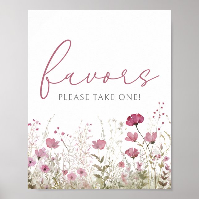 Póster Pink Baby In Bloom Wildflower Shower Favor Sign (Frente)