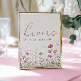 Póster Pink Baby In Bloom Wildflower Shower Favor Sign