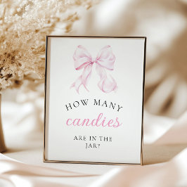 Póster Pink Baby Shower How Many Bows Table Sign