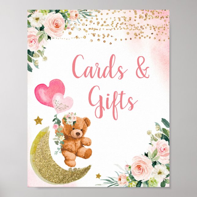 Póster Pink Balloon Teddy Bear Cards and Gifts Poster (Frente)