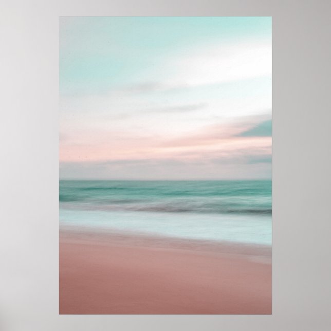 Póster Pink Beach Sunset Ocean Beach Photography Poster (Frente)