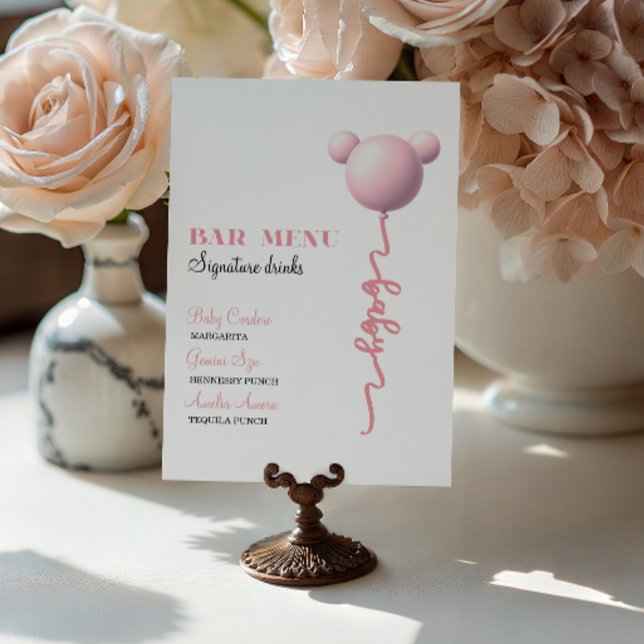 Póster Pink Bear Balloon Signature Drinks Bar Menu (Subido por el creador)