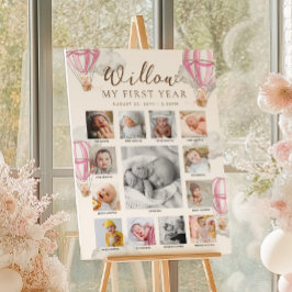 Póster Pink Beary First Birthday Photo Timeline