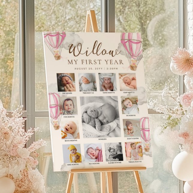 Póster Pink Beary First Birthday Photo Timeline (Subido por el creador)