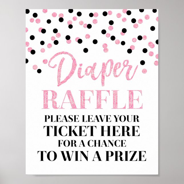 Póster Pink Black Confetti Diaper Raffle Baby Shower (Frente)