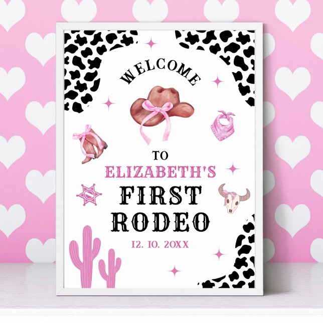 Póster Pink & Black Western Cowgirl "First Rodeo" Birthda (Subido por el creador)