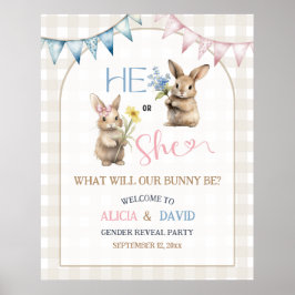 Póster Pink Blue Bunny Floral Gender Reveal Welcome Sign