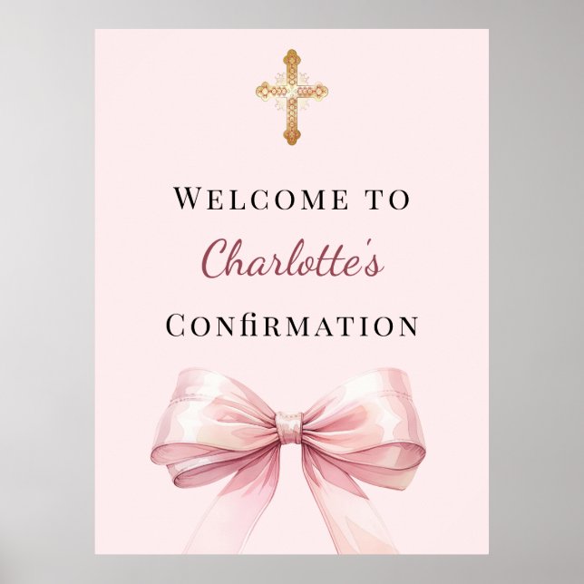Póster Pink blush bow Confirmation welcome (Frente)