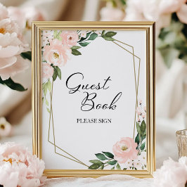 Póster Pink Blush Floral Geometric Guest Book Sign