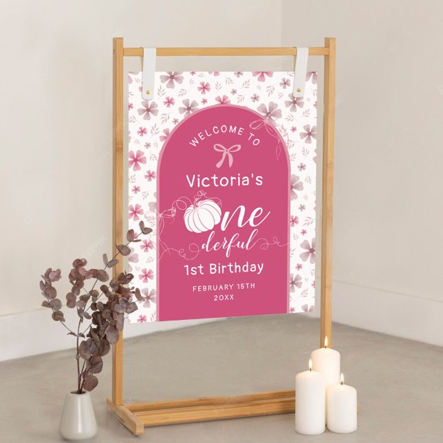 PÓSTER PINK BOW & ARCH FALL PUMPKIN FLOWERS BIRTHDAY (Subido por el creador)