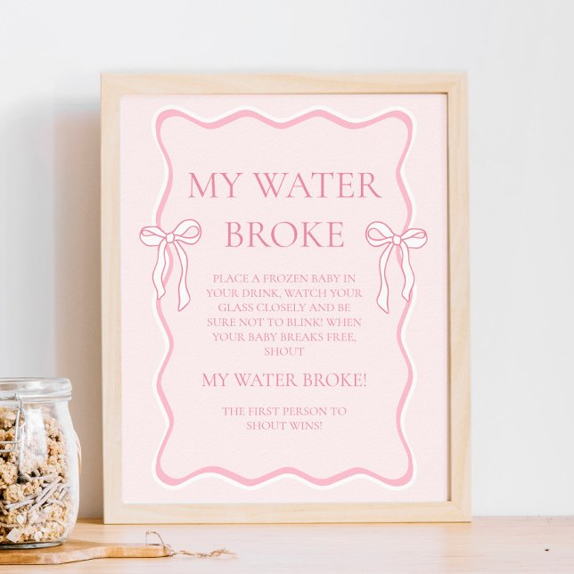 Póster Pink Bow Baby Shower My Water Broke Game (Subido por el creador)