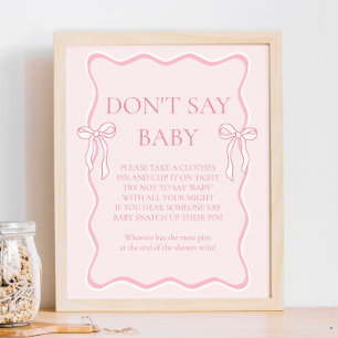 Póster Pink Bow Baby Shower no dice juego de bebé