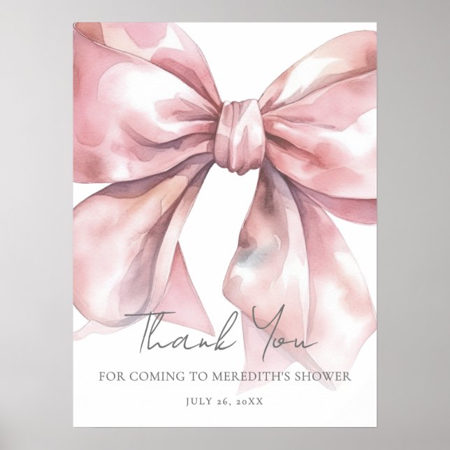 Póster Pink Bow Baby Shower Thank You Sign (Frente)