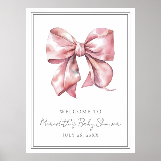 Póster Pink Bow Baby Shower Welcome Sign (Frente)