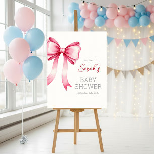 Póster Pink Bow Baby Shower Welcome Sign – Physical Print