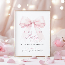 Póster Pink Bow Books for Baby Shower Sign