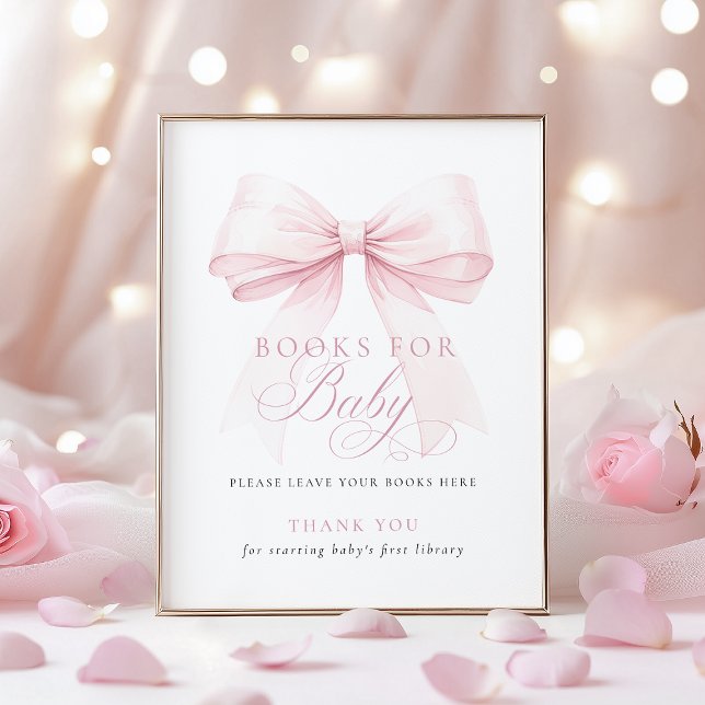Póster Pink Bow Books for Baby Shower Sign (Subido por el creador)