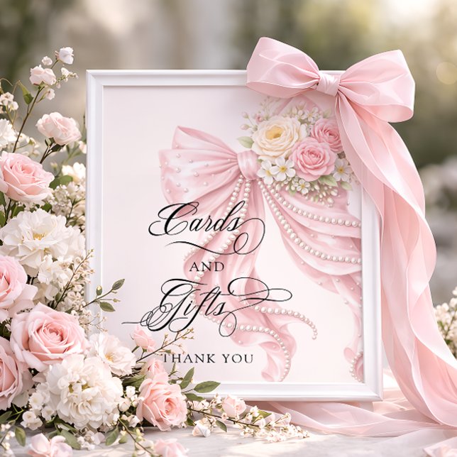 Póster Pink Bow Bridal Shower Cards and Gifts (Subido por el creador)