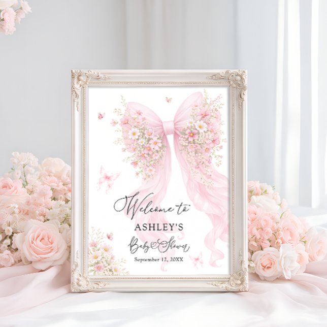 Póster Pink Bow Butterfly Baby Shower Welcome (Subido por el creador)