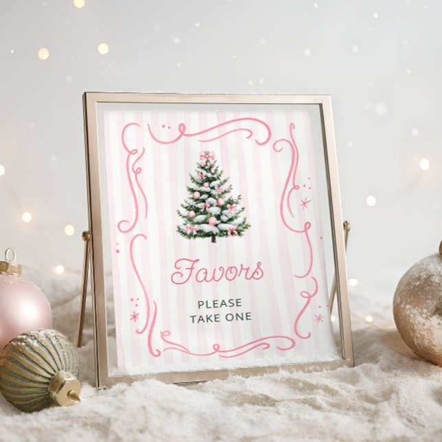Póster Pink Bow Christmas Tree Baby Shower Favors (Subido por el creador)