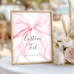 Póster Pink Bow Custom Text Table Sign