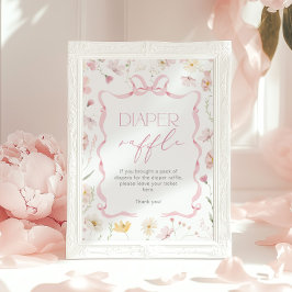 Póster Pink Bow Diaper raffle Wildflower Baby shower
