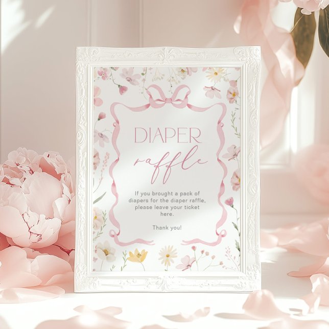 Póster Pink Bow Diaper raffle Wildflower Baby shower (Subido por el creador)
