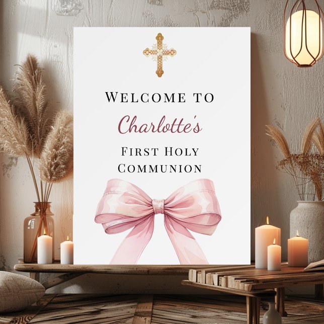 Póster Pink bow First Holy Communion welcome (Subido por el creador)