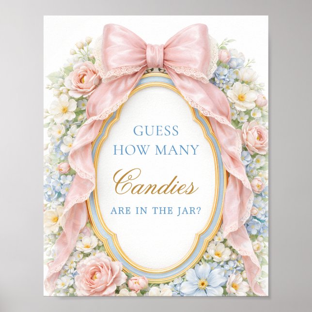 Póster Pink Bow Floral Baby Guess How Many Candies (Frente)