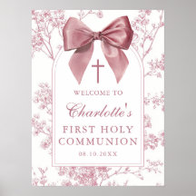 Pink Bow Floral First Holy Communion Welcome Sign