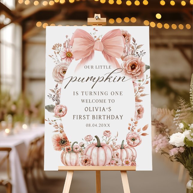 Póster Pink Bow Floral Pumpkin Birthday Welcome Poster (Subido por el creador)