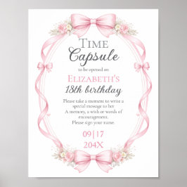 Póster Pink Bow Floral Time Capsule Sign 1st Birthday