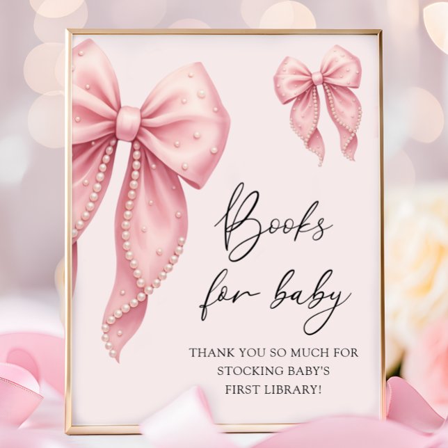 Póster  Pink Bow Girl Baby Shower Books for Baby (Subido por el creador)